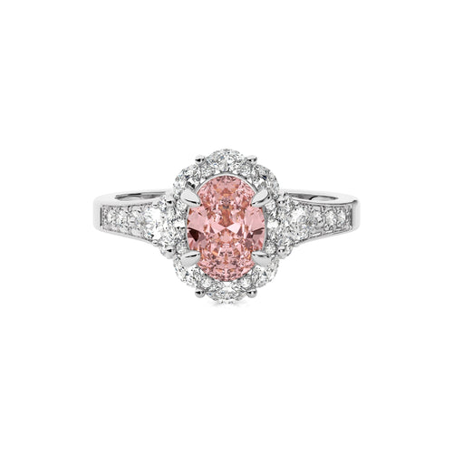 1 3/4 CT Round Natural Diamond and Oval Morganite Engagement Ring