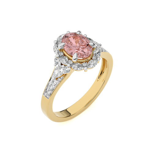 1 3/4 CT Round Natural Diamond and Oval Morganite Engagement Ring