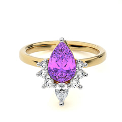 1 1/4 CT. Round and Pear Diamond Natural Diamond and Amethyst Engagement Ring