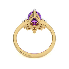 1 1/4 CT. Round and Pear Diamond Natural Diamond and Amethyst Engagement Ring