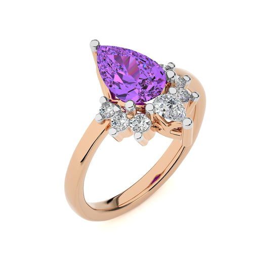 1 1/4 CT. Round and Pear Diamond Natural Diamond and Amethyst Engagement Ring