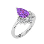 1 1/4 CT. Round and Pear Diamond Natural Diamond and Amethyst Engagement Ring