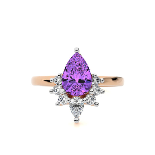 1 1/4 CT. Round and Pear Diamond Natural Diamond and Amethyst Engagement Ring