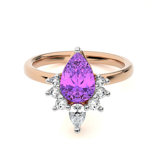 1 1/4 CT. Round and Pear Diamond Natural Diamond and Amethyst Engagement Ring