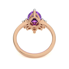 1 1/4 CT. Round and Pear Diamond Natural Diamond and Amethyst Engagement Ring