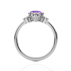 1 1/4 CT. Round and Pear Diamond Natural Diamond and Amethyst Engagement Ring