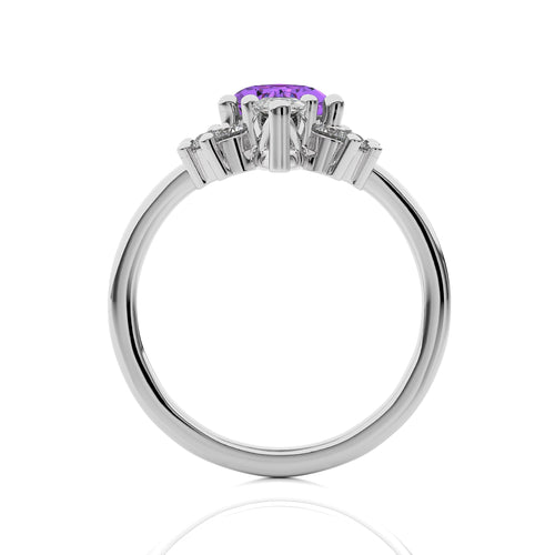 1 1/4 CT. Round and Pear Diamond Natural Diamond and Amethyst Engagement Ring