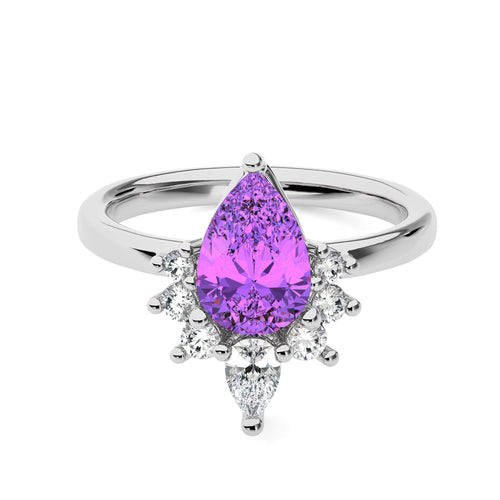 1 1/4 CT. Round and Pear Diamond Natural Diamond and Amethyst Engagement Ring