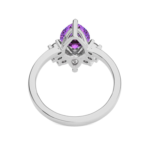 1 1/4 CT. Round and Pear Diamond Natural Diamond and Amethyst Engagement Ring