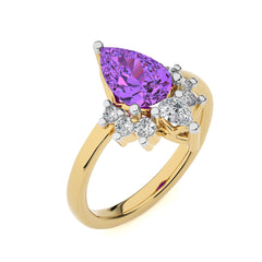 1 1/4 CT. Round and Pear Diamond Natural Diamond and Amethyst Engagement Ring