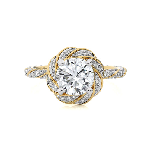 2 CT. Center Round Flower Style Twisted Rope Shank Lab Created Diamond Engagement Ring