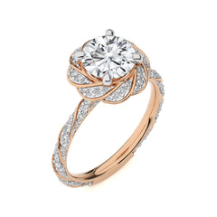 2 CT. Center Round Flower Style Twisted Rope Shank Lab Created Diamond Engagement Ring