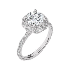 2 CT. Center Round Flower Style Twisted Rope Shank Natural Diamond Engagement Ring