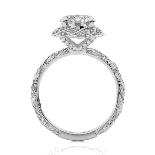2 CT. Center Round Flower Style Twisted Rope Shank Natural Diamond Engagement Ring