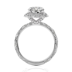 2 CT. Center Round Flower Style Twisted Rope Shank Natural Diamond Engagement Ring
