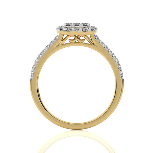 1/2 CT. Cushion shape Cluster Round Natural Diamond Ring