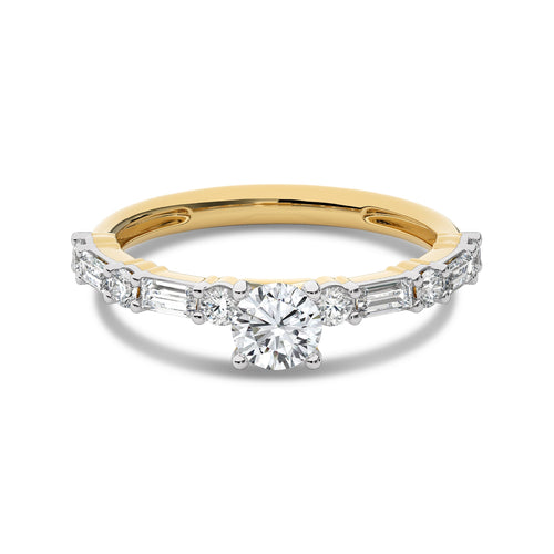1 CT. Round and Baguette Natural Diamond Engagement Ring