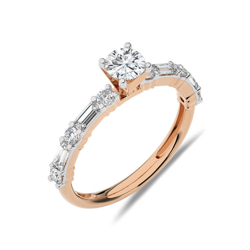 1 CT. Round and Baguette Lab Created Diamond Engagement Ring