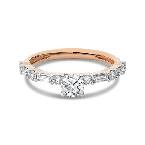 1 CT. Round and Baguette Natural Diamond Engagement Ring