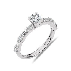 1 CT. Round and Baguette Lab Created Diamond Engagement Ring