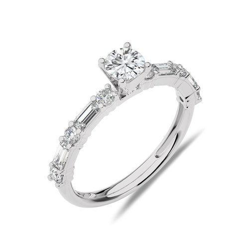 1 CT. Round and Baguette Natural Diamond Engagement Ring