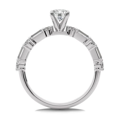 1 CT. Round and Baguette Natural Diamond Engagement Ring