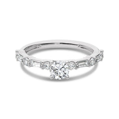 1 CT. Round and Baguette Natural Diamond Engagement Ring