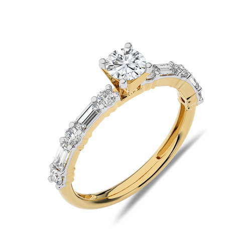 1 CT. Round and Baguette Natural Diamond Engagement Ring