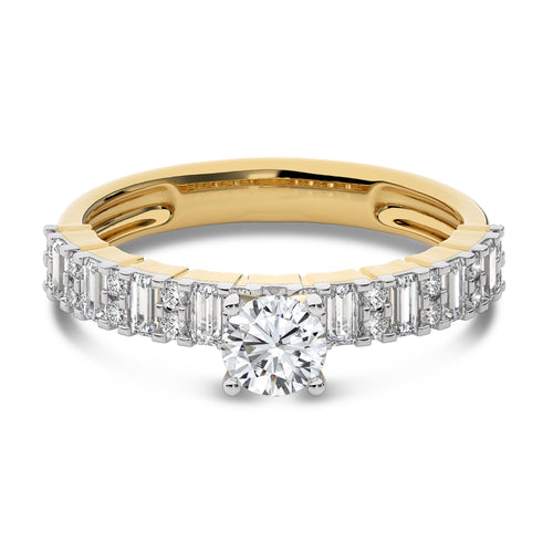 1 CT Round and Baguette Natural Diamond Engagement Ring