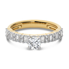 1 CT Round and Baguette Natural Diamond Engagement Ring