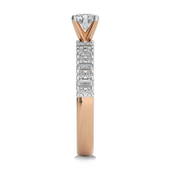 1 CT Round and Baguette Natural Diamond Engagement Ring