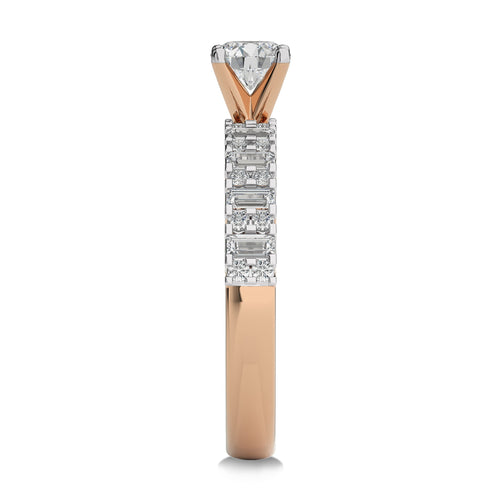 1 CT Round and Baguette Natural Diamond Engagement Ring