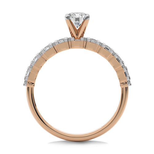 1 CT Round and Baguette Natural Diamond Engagement Ring