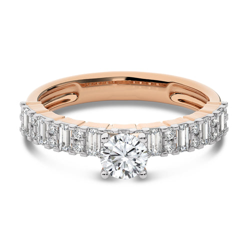 1 CT Round and Baguette Lab Created Diamond Engagement Ring