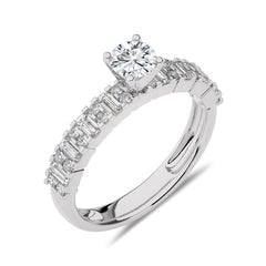 1 CT Round and Baguette Lab Created Diamond Engagement Ring