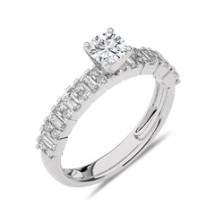 1 CT Round and Baguette Natural Diamond Engagement Ring