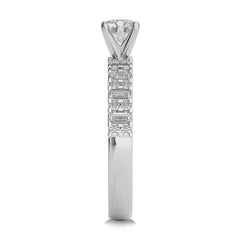 1 CT Round and Baguette Natural Diamond Engagement Ring