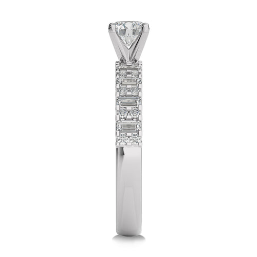 1 CT Round and Baguette Natural Diamond Engagement Ring