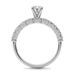 1 CT Round and Baguette Natural Diamond Engagement Ring