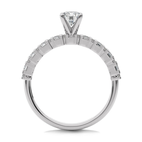 1 CT Round and Baguette Natural Diamond Engagement Ring