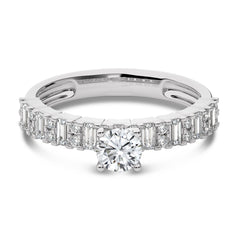 1 CT Round and Baguette Natural Diamond Engagement Ring