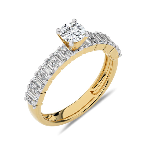 1 CT Round and Baguette Lab Created Diamond Engagement Ring