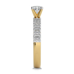 1 CT Round and Baguette Natural Diamond Engagement Ring
