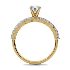 1 CT Round and Baguette Lab Created Diamond Engagement Ring