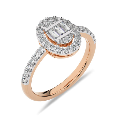 1/2 CT. Oval Shape Halo Round and Baguette Natural Diamond Ring