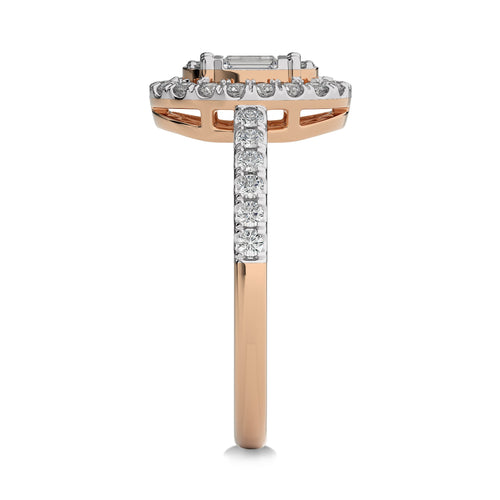 1/2 CT. Oval Shape Halo Round and Baguette Natural Diamond Ring