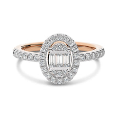 1/2 CT. Oval Shape Halo Round and Baguette Natural Diamond Ring