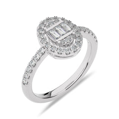 1/2 CT. Oval Shape Halo Round and Baguette Natural Diamond Ring