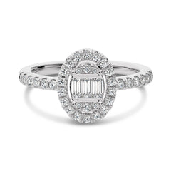 1/2 CT. Oval Shape Halo Round and Baguette Natural Diamond Ring
