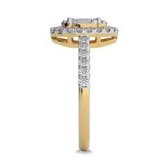 1/2 CT. Oval Shape Halo Round and Baguette Natural Diamond Ring